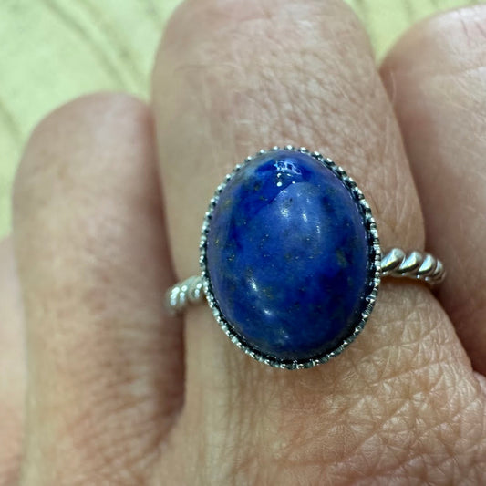 Anel Inox, Lapiz Lazuli Aberto PRATEADO
