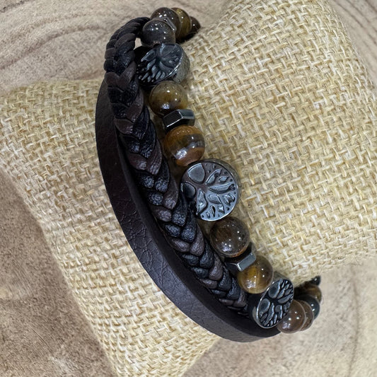 Pulseira 3 Árvores da Vida com Pedras (CASTANHO)