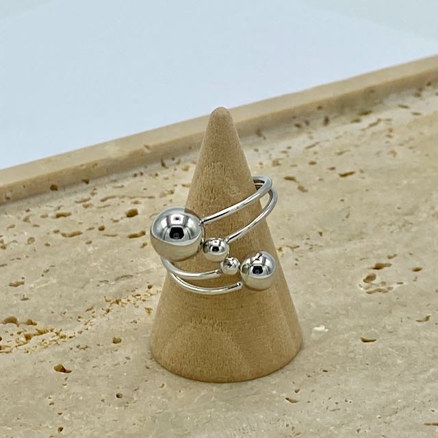 Anel Inox Bolas Prateado - Essencia Pura