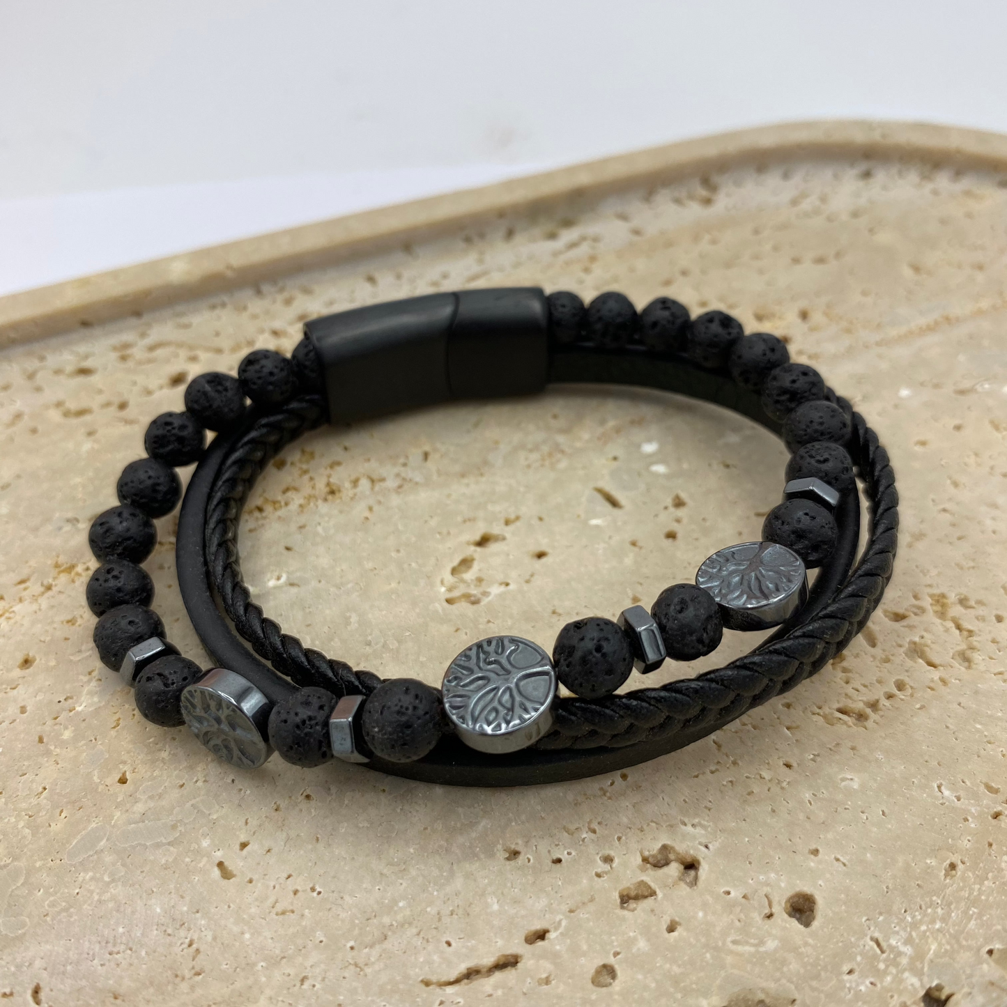 Pulseira Triplo Pulso, Pele com Pedras (Preta)