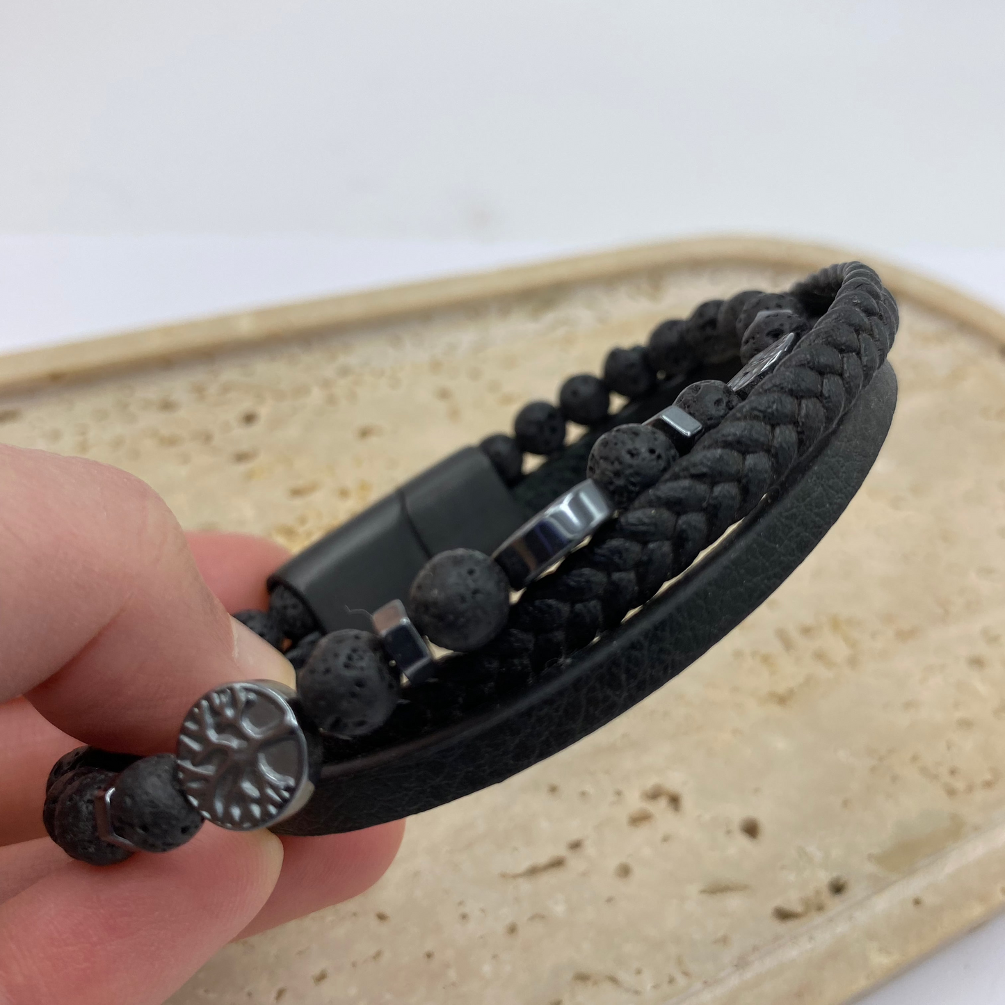 Pulseira Triplo Pulso, Pele com Pedras (Preta)