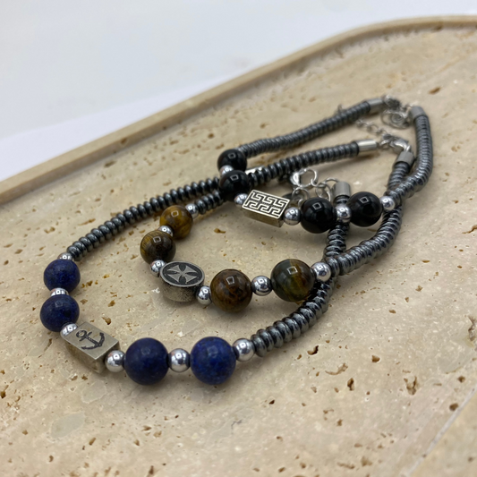 Pulseira Homem Soltas Metal e Pedras Preto