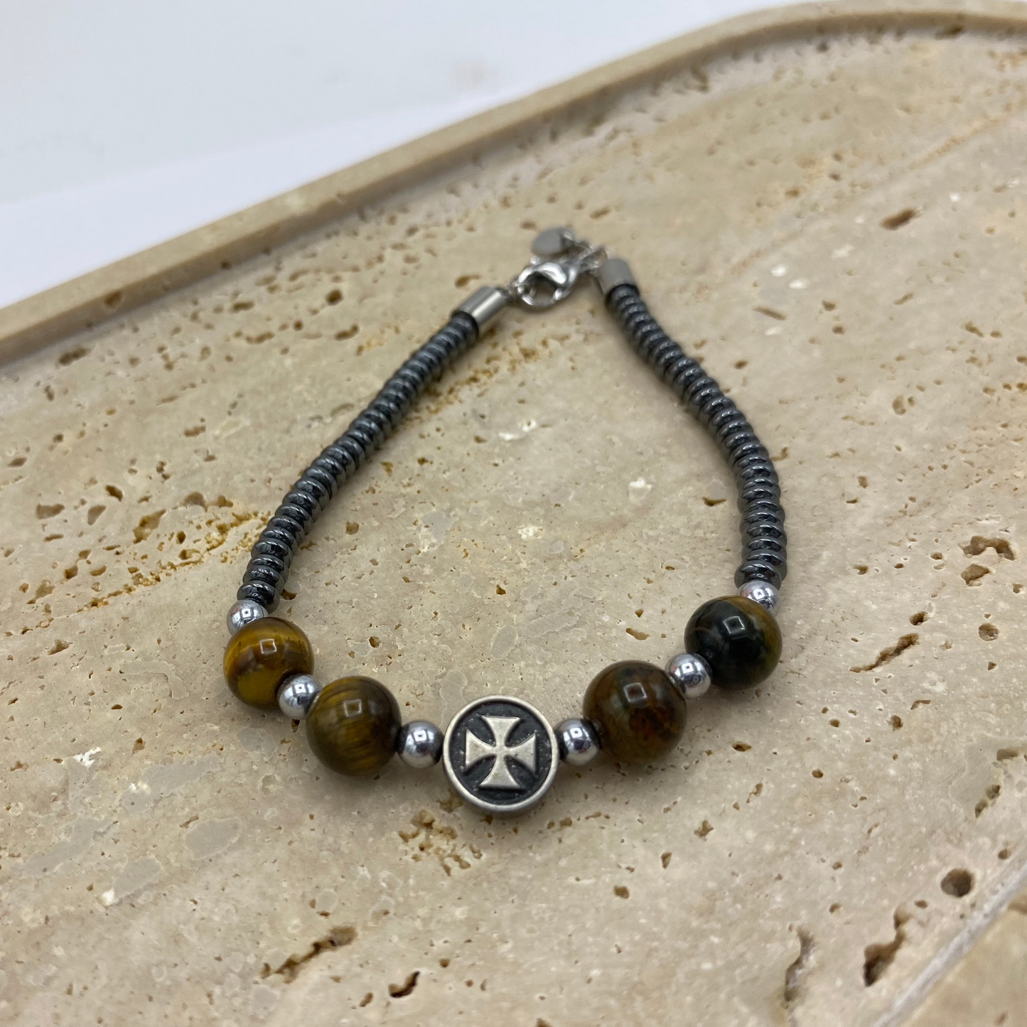 Pulseira Homem Soltas Metal e Pedras Preto