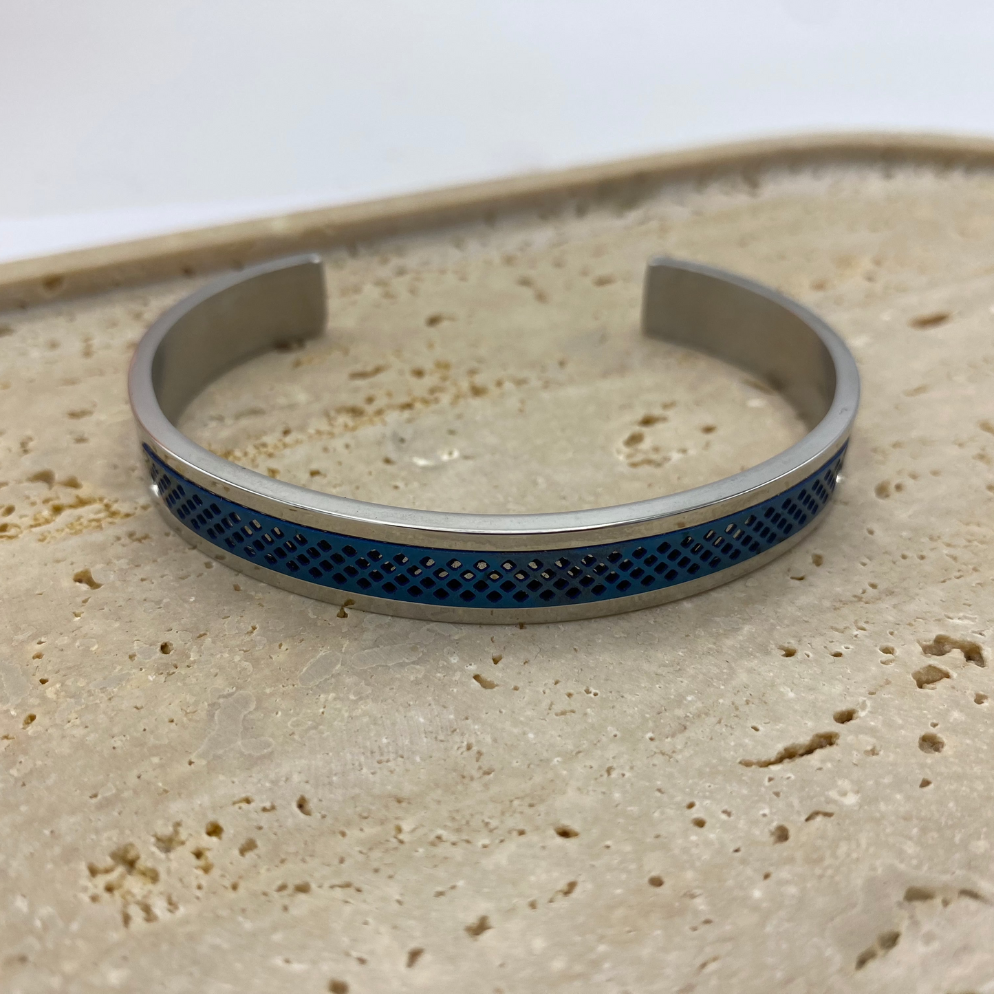 Pulseira Homem Metal Prata Abertas (Variadades) Azul e Prateado