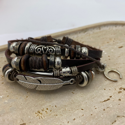 Pulseira Homem, de Pele com Madeira e Prateado