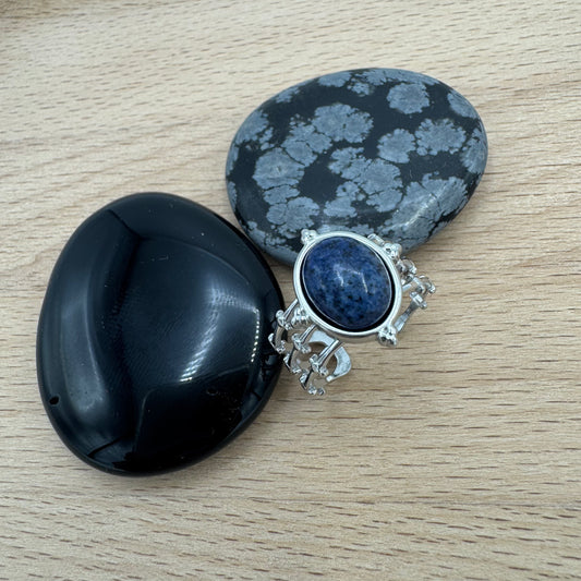 Anel 3 Voltas Com Pedra Oval Sodalite Prateado