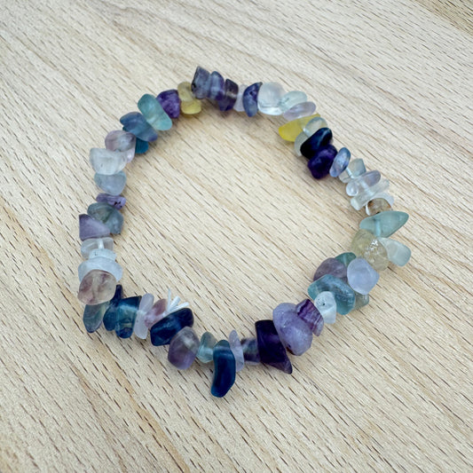 Pulseria Pedra cascalho Fluorite Roxa e Verde