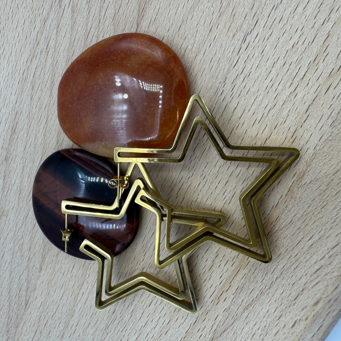 Brincos Estrela Dupla Dourado INOX
