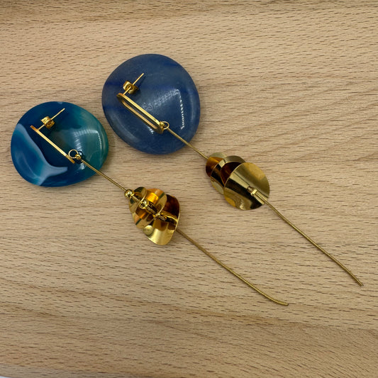 Brincos Assimétricos Fio C/Circulos Pendurados Dourado