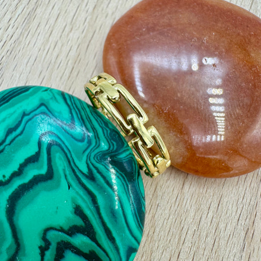 Anel Aliança Aço Dourado Retangulos