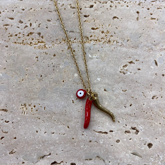 Fio Prateado, Pimento Picante com Olho Turco Vermelho, Dourado