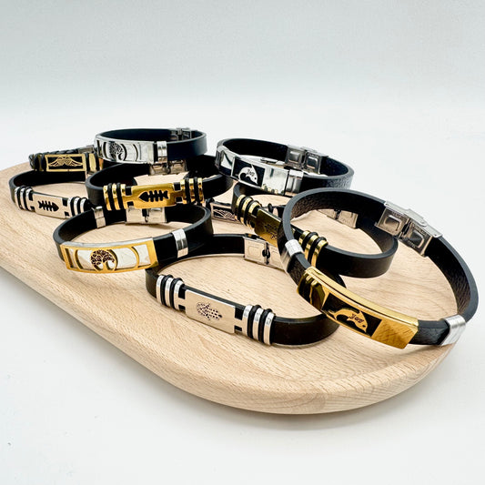 19000002 Pulseiras Variantes - Árvore da Vida; AAsas Anjo; Golfinho Joy; Hamsá; Peixe - Dourado e Pratedo
