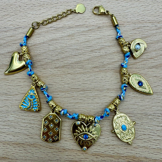 Pulseira Pendentes Olho Azul, Dourado