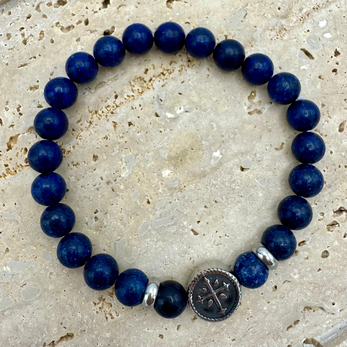 Pulseira Homem Lápis Lazúli com pingente Árvore da Vida Caveira