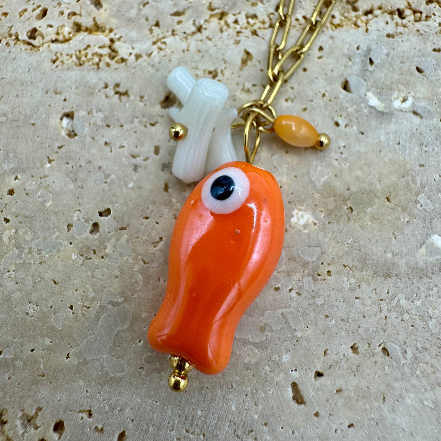 Fio Peixe Porcelana Dourado - Laranja