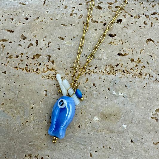 Fio Peixe Porcelana Dourado - Azul