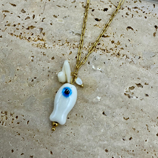 Fio Peixe Porcelana Dourado - Branco