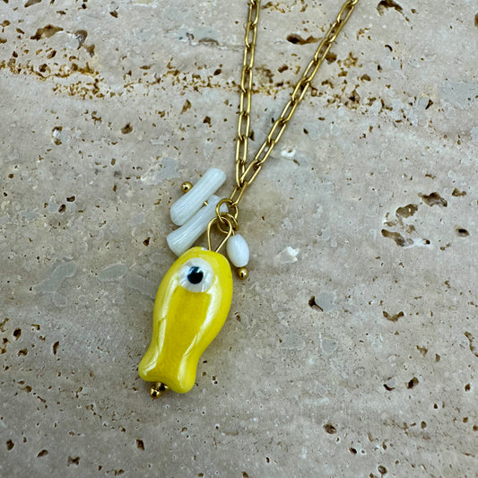 Fio Peixe Porcelana Dourado - Amarelo