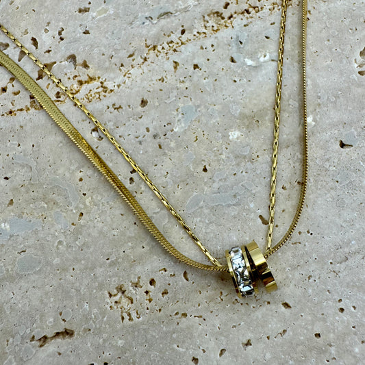 Fio Corrente Dupla e Duas Argolas Dourado