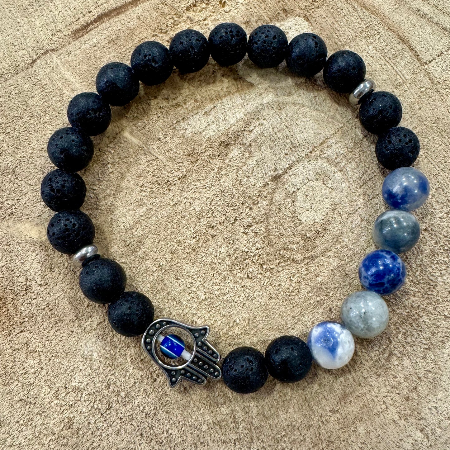 Pulseira Homem Elástico Sodalite e Hamsá