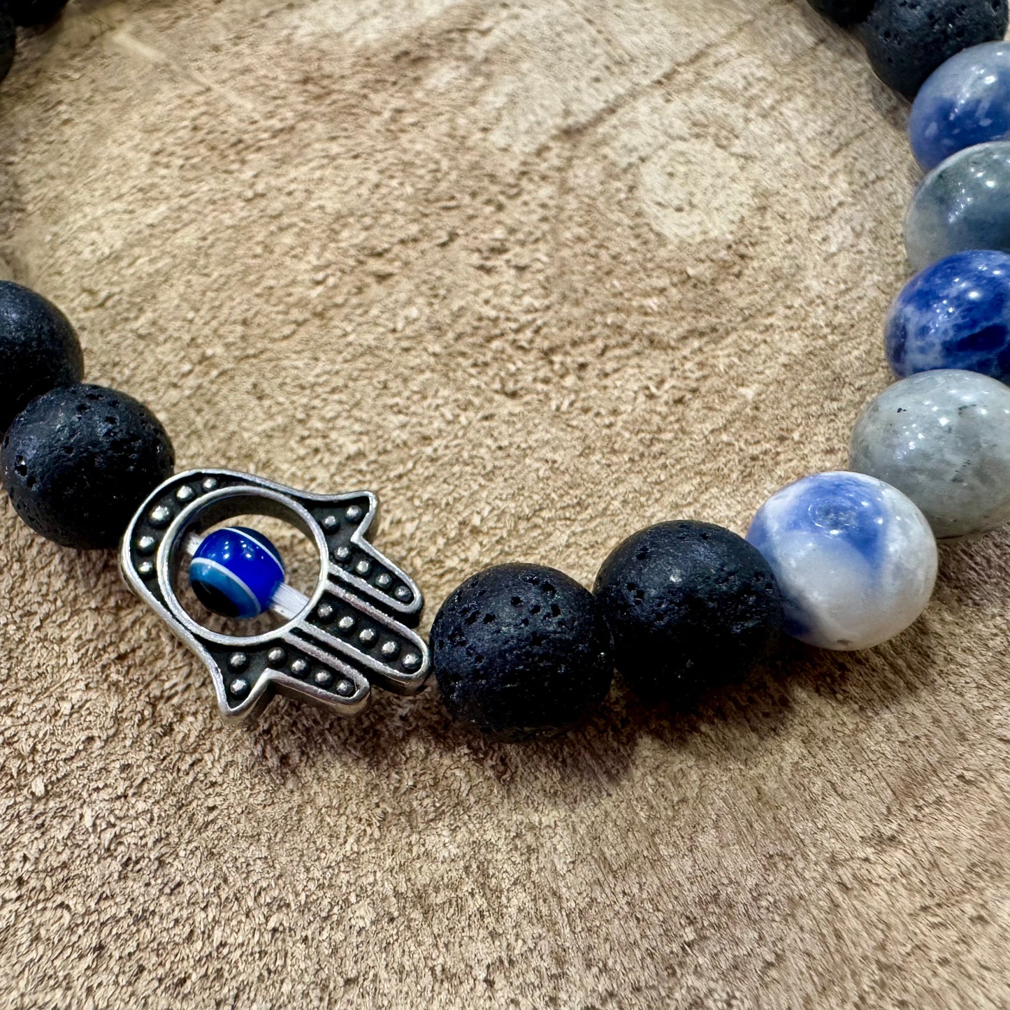 Pulseira Homem Elástico Sodalite e Hamsá