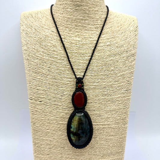 Fio Macramê Labradorite e Jaspe Vermelho