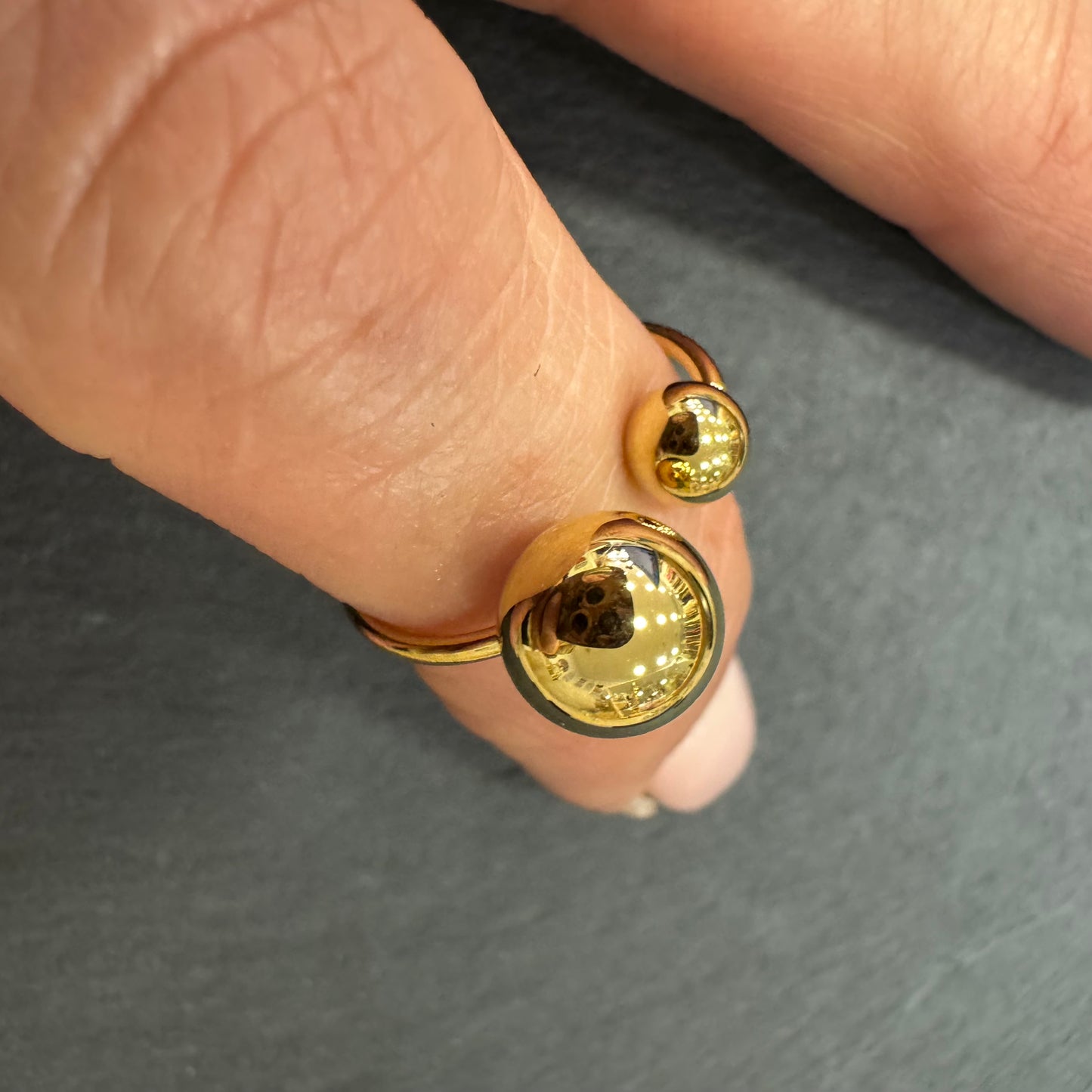 Anel 2 Bolas Simples Dourado