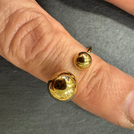 Anel 2 Bolas Simples Dourado