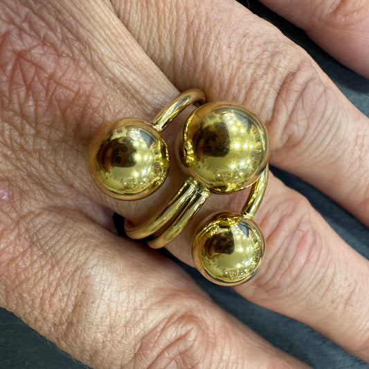 Anel 3 Bolas Grandes Dourado