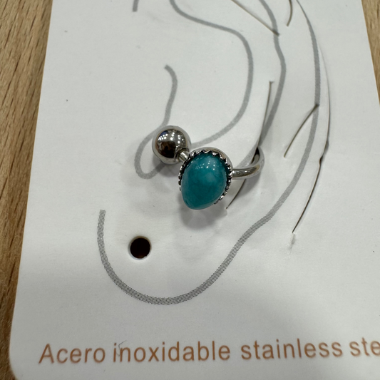 Brinco Singular  Pedra Oval Turquesa Prateado