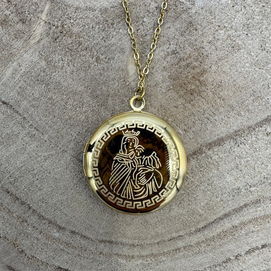 Fio Medalhão Porta Retratos Santa Dourado