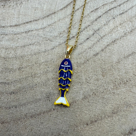 Fio Peixe Pequeno Azul Escuro Dourado