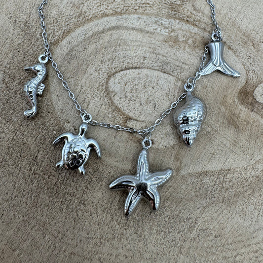 Pulseira de Pé Frutos do Mar Estrela Prateado