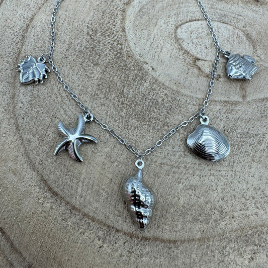 Pulseira de Pé Frutos do Mar Búzio Prateado