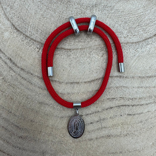 Pulseira Corda Vermelha Nossa Senhora de Guadalupe Prateado
