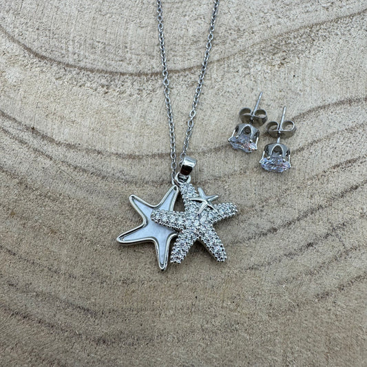 Fio 2 Estrelas - Madre Pérola e Brilhantes Prateado (Oferta Brincos)