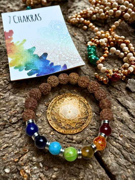 Pulseira 7 Chakras Rudraska 8MM Unisex S/Pendente