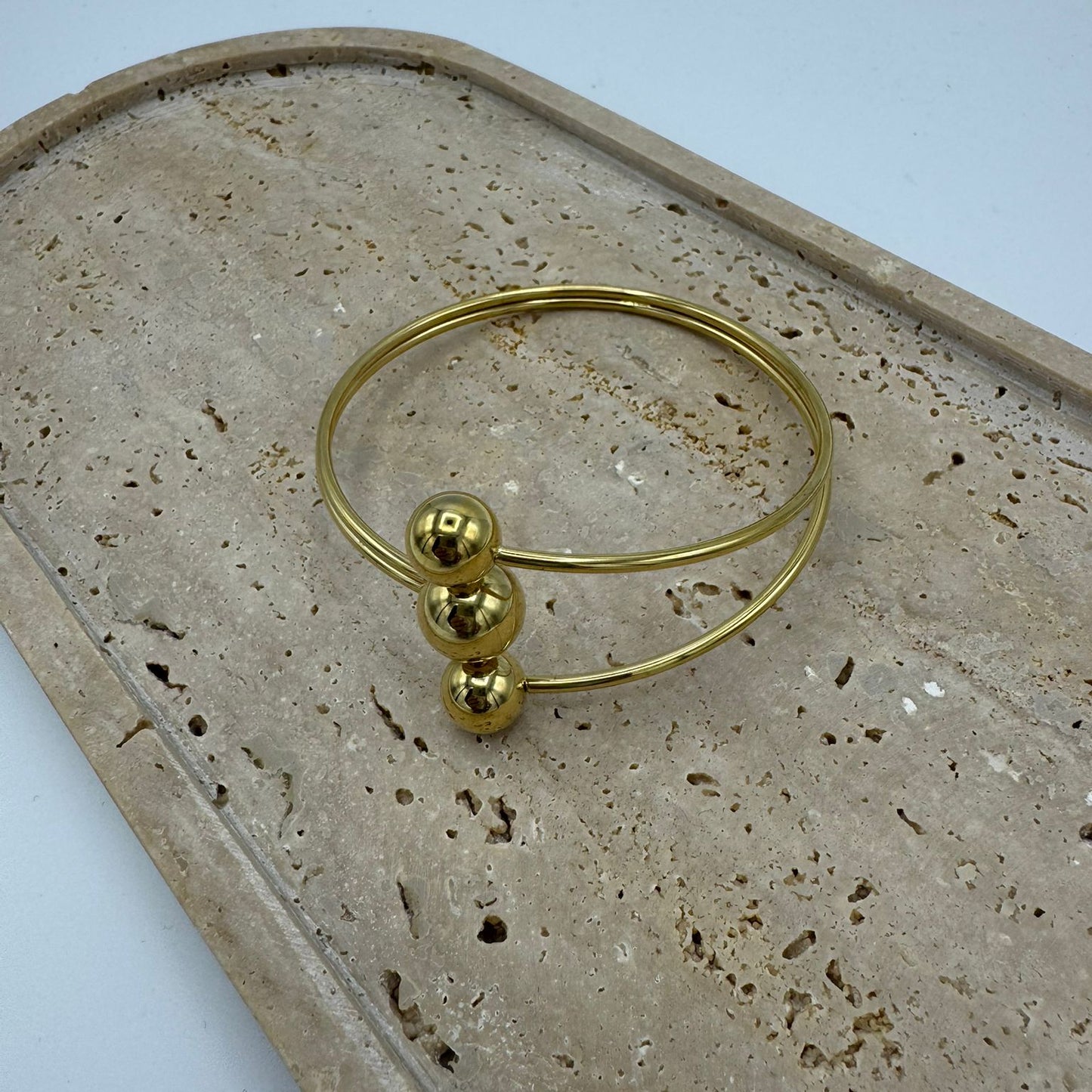 Pulseira Dourada Aço 3 Bolas