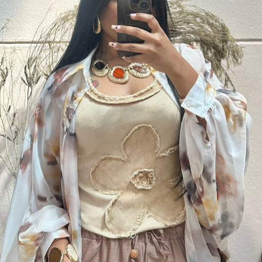 EL84769 Blusa VARIEDADES (Camel, Cinza Escuro)