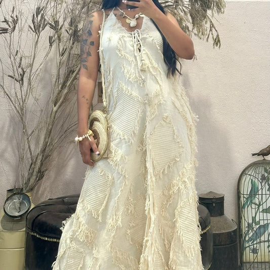 Vestido 100% em Algodão cru Aurora VARIEDADES (Bege/Bege Perola)