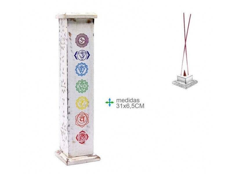 Porta Incensos Torre Madeira, 7 Chakras (31x6.7cm - Essencia Pura