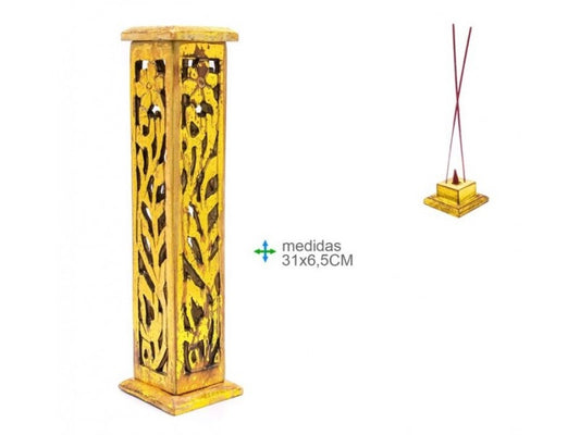 Porta Incenso Torre Madeira Ouro (31x6.5cm)